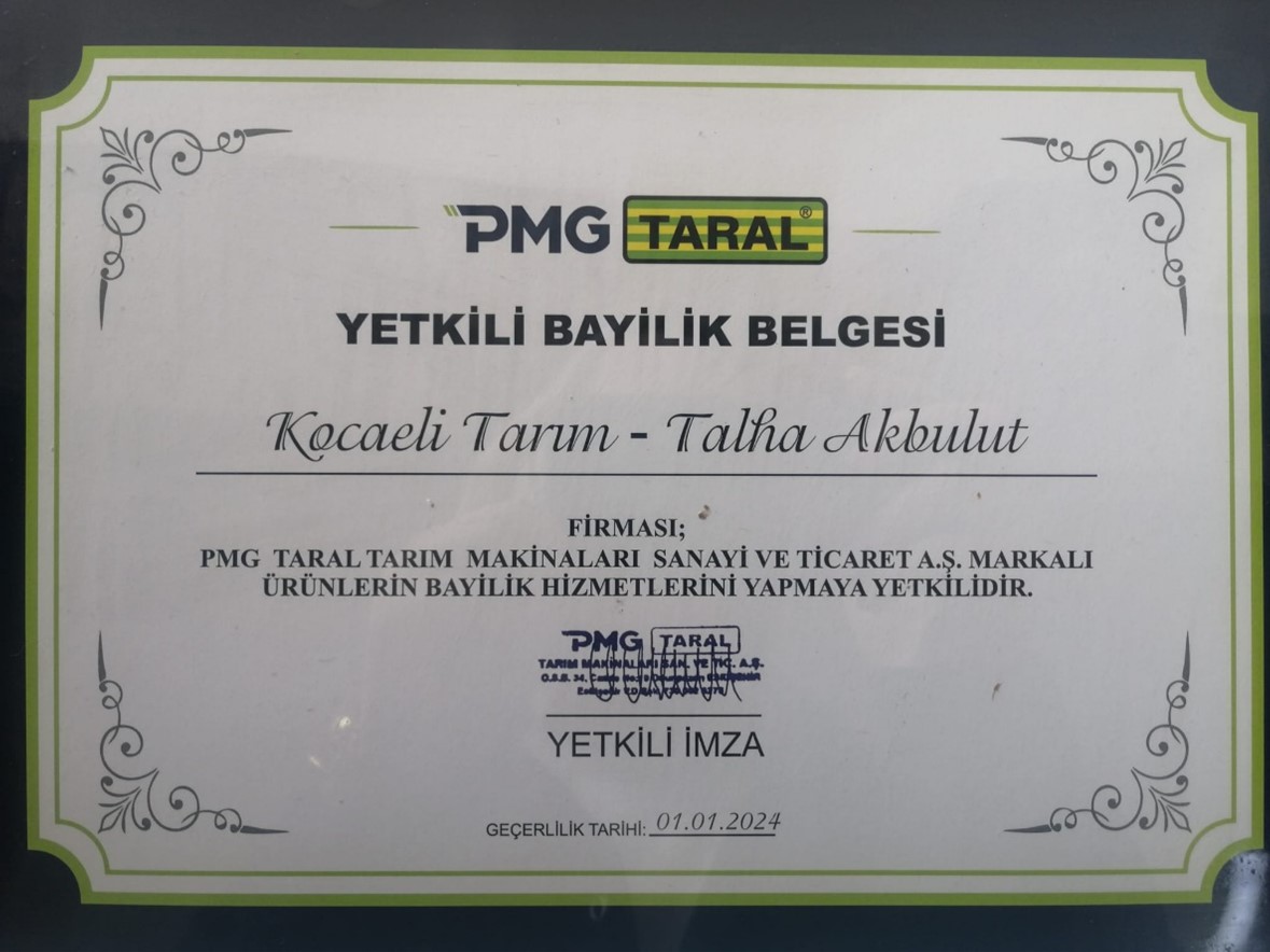 PMG TARAL YETKİLİ BAYİ BELGESİ